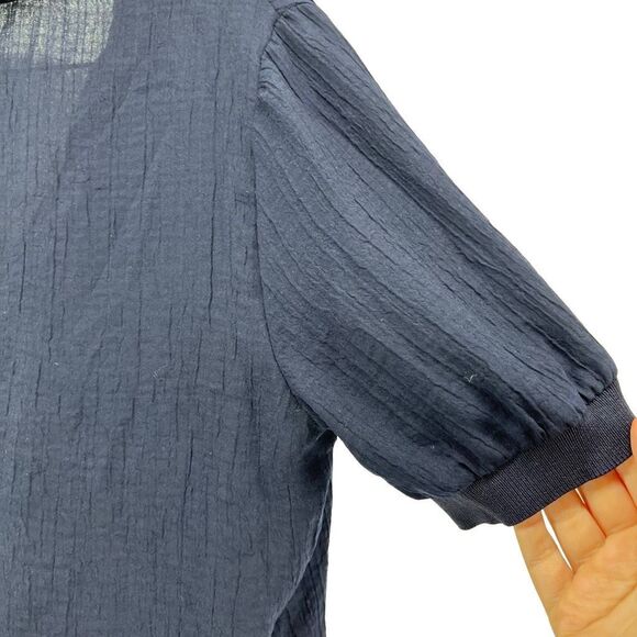 Current Air Polo Shirt Ribbed Knit Short Sleeve Crepe Collared Top Navy Blue M - Picture 9 of 9